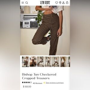 12th Tribe Tan Checkered Cropped Trousers